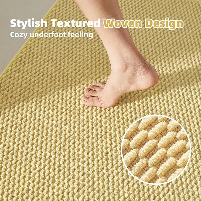 Bathroom Runner Rugs, Long Bath Mat Runner Washable Thin Quick Dry Low Pile Bathroom Runner Rugs Non Slip, Yellow 24"x70"