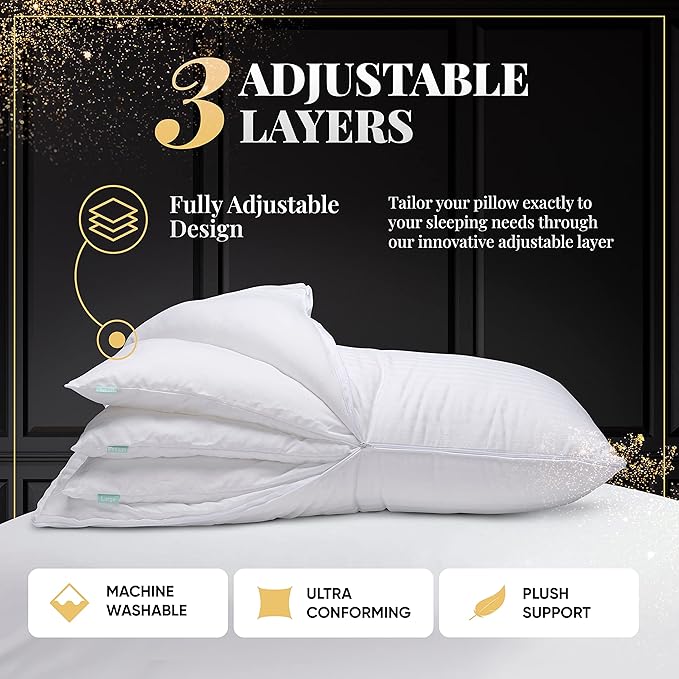 EverSnug Adjustable Pillows for Sleeping, Cooling Support, Set of 2 (Queen, Down Alternative)
