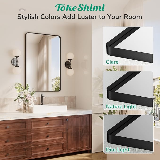 TokeShimi 48x30 Wall Mirror for Bathroom,Matte Black Bathroom Vanity Mirror Modern,Tempered Glass,Large Bathroom Mirror Rectangle,Metal Framed Bathroom Mirror(Horizontal/Vertical)