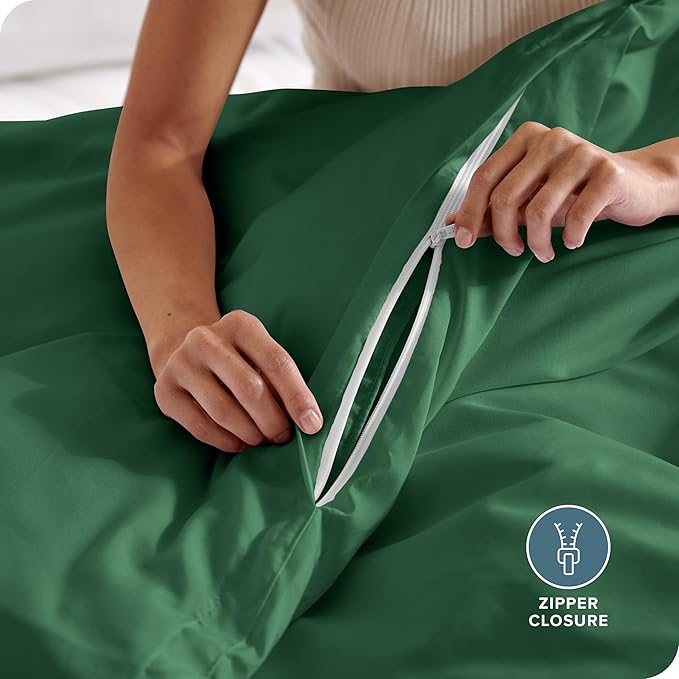 Bare Home Bedding Duvet Cover Queen Size - Premium 1800 Super Soft Collection - Lightweight, Cooling - Soft Breathable Bedding Duvet Cover (Queen, Forest Green)