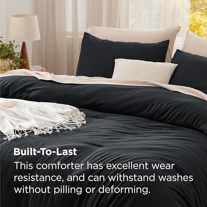 Bedsure Super King Size Comforter Set, Black Soft Prewashed Bedding for All Seasons, 3 Pieces GentleSoft™ Bed Set, 1 Lightweight Comforter (120"x120") and 2 Pillowcases (20"x36")
