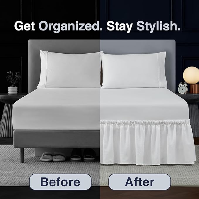 Bed Skirt King/California King Bed Skirt Wrap Around Ruffled Box Spring Cover, Easy Install, Washable 15" Drop Elastic Dust Ruffle by Casual Living, 78-inch x 80-inch, White
