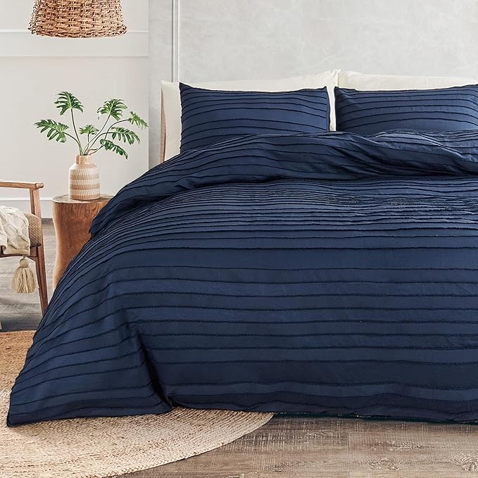 NEXHOME PRO California King Duvet Cover, Navy 3 Pieces Boho Tufted Duvet Cover Set, Soft and Lightweight Microfiber Comforter Cover Set for All Season (Navy Cal King, 104 x 98)-No Comforter
