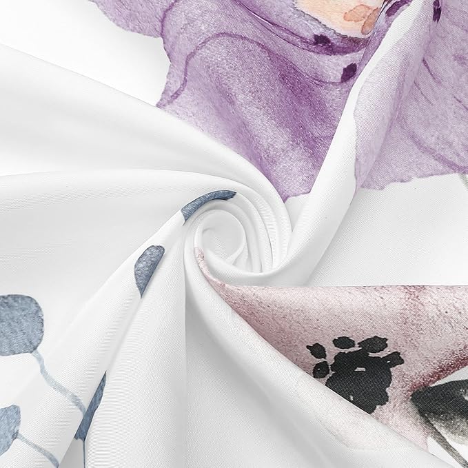 Gibelle Watercolor Floral Shower Curtain, Purple Beige Flower Shower Curtain for Bathroom, Modern Minimalist White Waterproof Fabric Shower Curtain Set with Hooks 72x72 Inch