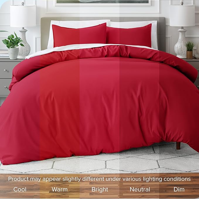 Bare Home Bedding Duvet Cover Oversized Queen Size - Premium 1800 Super Soft Collection - Lightweight, Cooling Duvet Cover - Soft Breathable Bedding (Oversized Queen, Red)