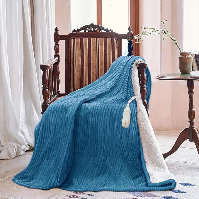 Heated Blanket Electric Throw 50”X60”-Heating Blanket with 5 Heat Settings-3 Hours Auto Off,ETL Certified,Machine Washable (Blue)