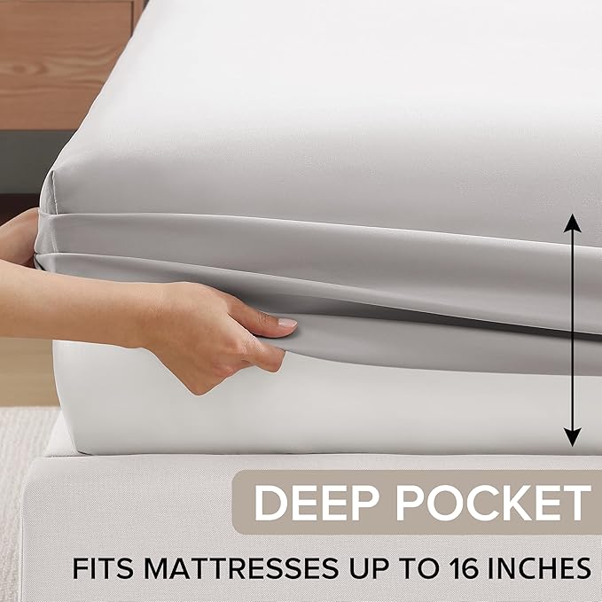 UGG Queen Sheet Set 4-Piece Luxury Cooling Sheets Deep Pockets Premium Bedding with 2 Pillow Shams Hypoallergenic Machine Washable Soft Lightweight Bed Set for Bedroom, Queen, Stone Grey (Hedi)