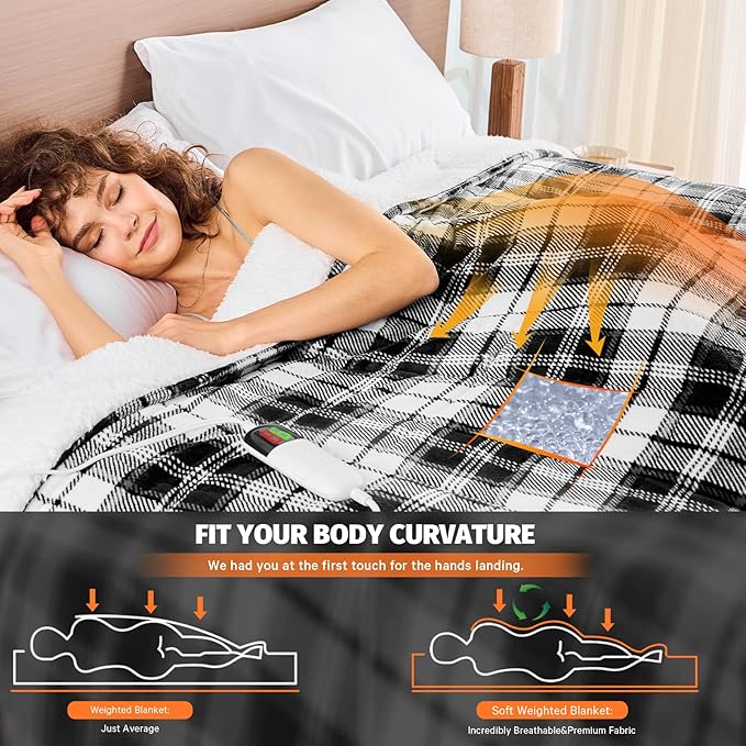 Grey Heated Weighted Blanket for Adults Queen Size 15Lbs 60"x80", 2-in-1 Electric Heating Pad Lap Heavy Blanket for 140-160lbs for Couch Bed, 10 Level 8H Auto Off, Birthday Gifts for Men Dad Boyfriend