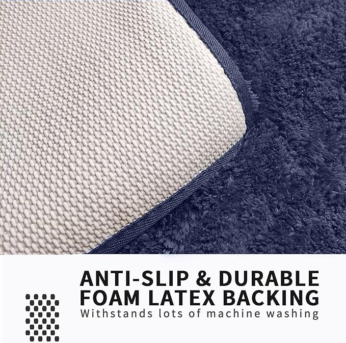 FIFU Bathroom Rugs 24" W x 36" L, Bath Mat for Bathroom, Bedroom, Laundry Room & Kitchen, Non-Slip Rubber Latex Backing, Extra Soft and Absorbent Microfiber Carpet, Machine Washable Rug, Navy Blue