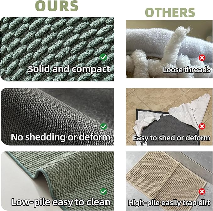 Bathroom Rugs Non Slip Washable, Super Absorbent Thin Bath Mat Small Quick Dry Low Pile Bathroom Rug, Sage Green 16"x24"