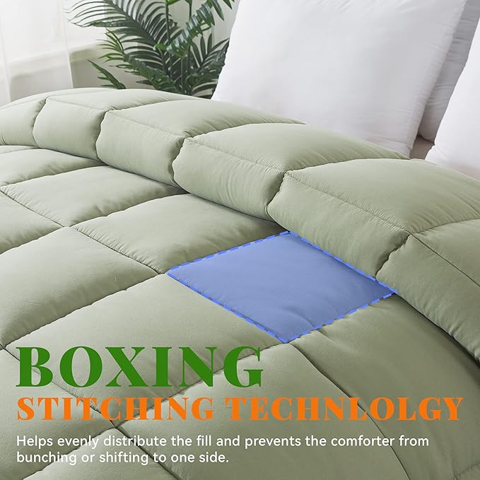 Cosybay Down Alternative Comforter (Sage Green, Full) - All Season Soft Quilted Full Size Bed Comforter - Duvet Insert with Corner Tabs -Winter Summer Warm Fluffy, 82x86 inches