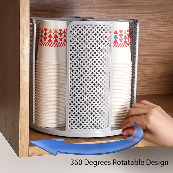 Paper Cup and Lid Holder Plastic Cup Storage Organizer Coffee Cup Dispenser for Countertop, Breakroom, Bathroom, Coffee Station, Bar, Buffet, Kitchen Cabinet - Gray