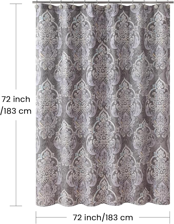 Gray and Purple Shower Curtain, Baroque Medallion Print Bath Curtain, Waterproof Polyester Fabric, 72" W x 72" H