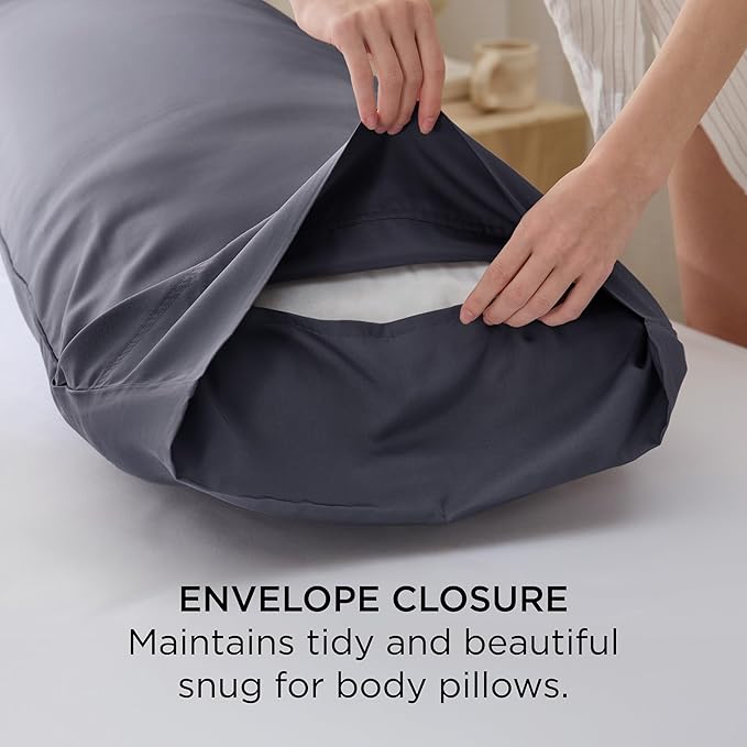 Bedsure Body Pillow Cover, Cooling Body Pillow Pillowcase for Hot Sleepers, Rayon Derived from Bamboo Grey Pillowcase, Breathable & Soft Long Pillow Case Cover with Envelope Closure, 20x54 Inches