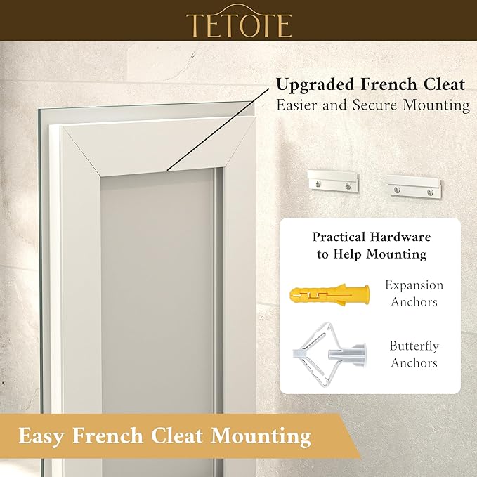 TETOTE LED Lighted Bathroom Mirror with Lights 42 x 36 Brighter Front and Backlit Light up Mirror for Bathroom Wall, Illuminated Vanity Anti Fog Mirror, 3-Color Stepless Dimmable, Tempered Glass