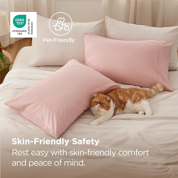 Bedsure Queen Pillow Cases Set of 2 - Pale Blush Brushed Microfiber Pillowcase 2 Pack, Super Soft and Cozy Pillow Case Covers with Envelope Closure, Wrinkle, Fade and Stain Resistant, 20x30 Inches