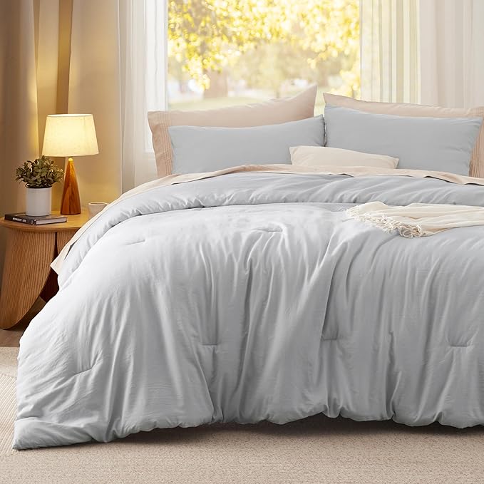 Bedsure Twin/Twin XL Comforter Set, Light Grey Soft Prewashed Bedding for All Seasons, 2 Pieces GentleSoft™ Warm Down Alternative Bed Set, 1 Lightweight Comforter (68"x88") and 1 Pillowcase (20"x26")