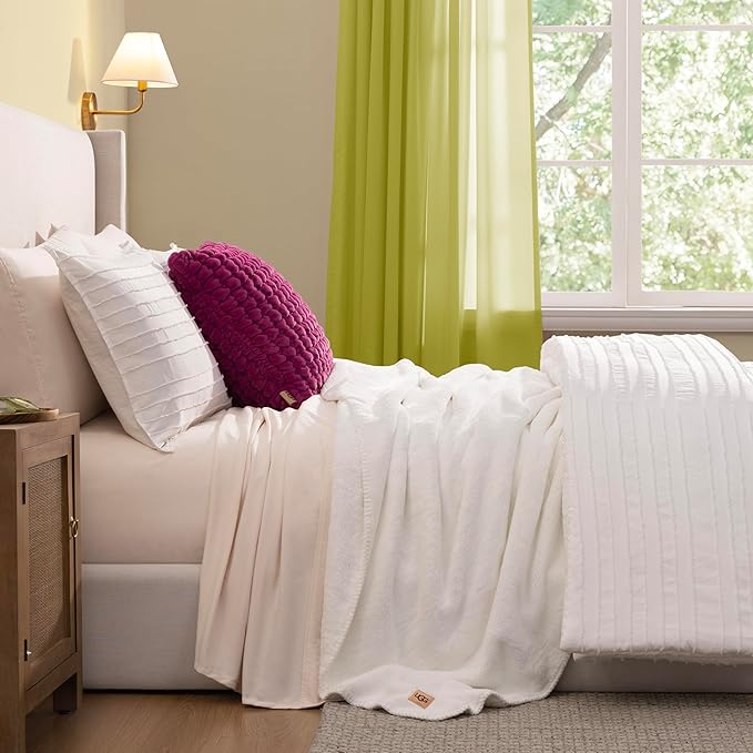 UGG Plush King Size Blanket for Bed, Fleece Soft Fuzzy Blanket, Luxury Warm Extra Large Throw for Couch, Washable Hypoallergenic Bedding California King Bed, 110" x 90", White Snow (Whitecap)