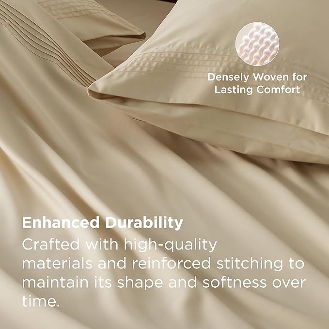 Bedsure Deep Pocket King Sheet Set - Fits Mattresses Up to 21 Inches Thick - 4 Piece GentleSoft Bed Sheets, Moisture Wicking, Soft & Cooling Bedsheet & Pillowcases, Easy & Secure Fit, Beige