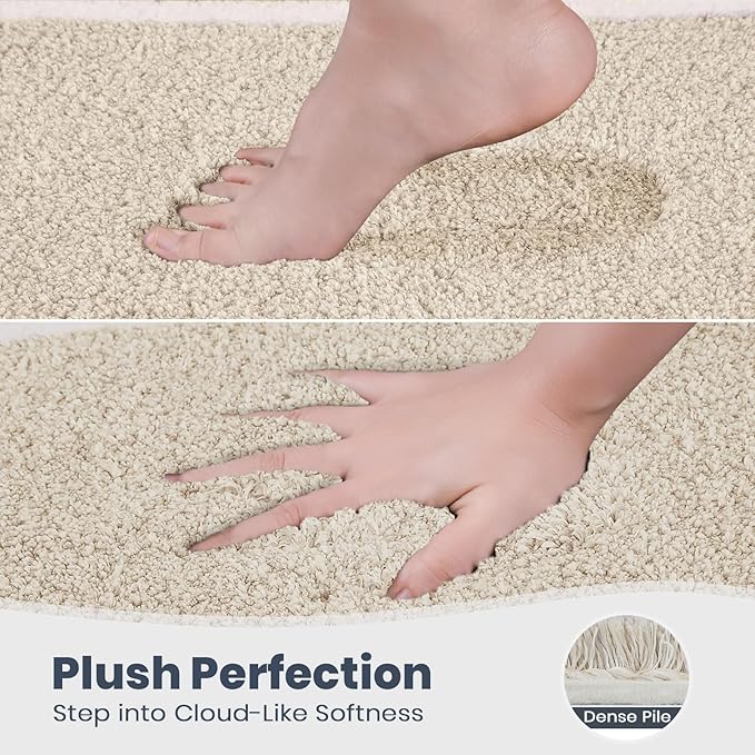 PURRUGS Bathroom Rug Non-Slip Machine Washable 30" x 46", Super Absorbent and Quick Dry Shaggy Microfiber Bath Mat, Extra Soft and Plush Bath Rug for Bathtub, Shower and Sink, Beige