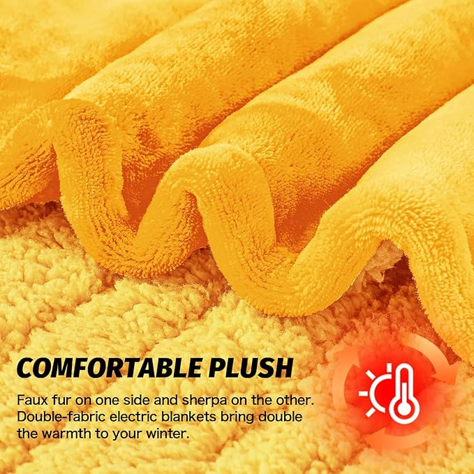 greenoak Heated Electric Blanket Throw, Faux Fur Sherpa Heating Blanket for Sofa Bed, Warm Winter Gifts for Women/Adults, Heater Lap Blankets 5-Position Timer &10 Heating Levels 50''*60" Golden