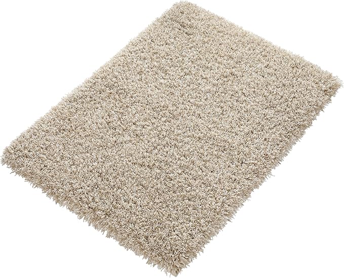 Yimobra Bathroom Rugs Non Slip Washable, Ultra Soft and Water Absorbent Bath Mats, Plush Fluffy Shower Mat Outside, Microfiber Thick Matts for Bathroom Floor/Sink, 24x17, Light Beige and White
