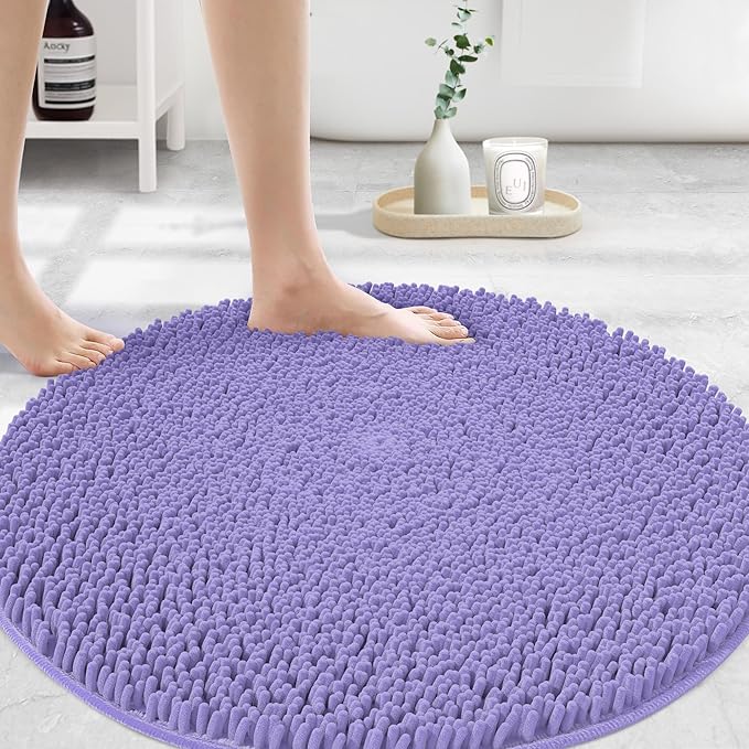 MAYSHINE Round Area Rug Set for Bathroom | Soft Plush Chenille Bath Mat, Water Absorbent Non-Slip Bathroom Rug | Washable Shag Carpet for Shower, Bedroom, or Home Décor | 36"x36" Round | Lavender