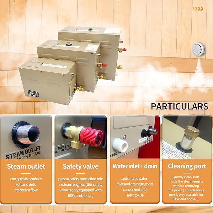 Steam shower generator,9kw Household-Commercial,Steam shower generator kit,with self-draining system,Temperature adjustable 95-131°F,Applicable space 315～350ft3