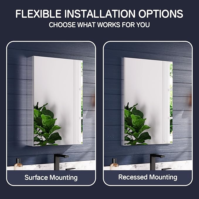 Medicine Cabinet 20" x 30", Bathroom Medicine Cabinet with Mirror, Recessed Medicine Cabinets with Adjustable Shelves, Soft-Closing Door, and Aluminum Alloy Frame - Reverse Installation, Silver