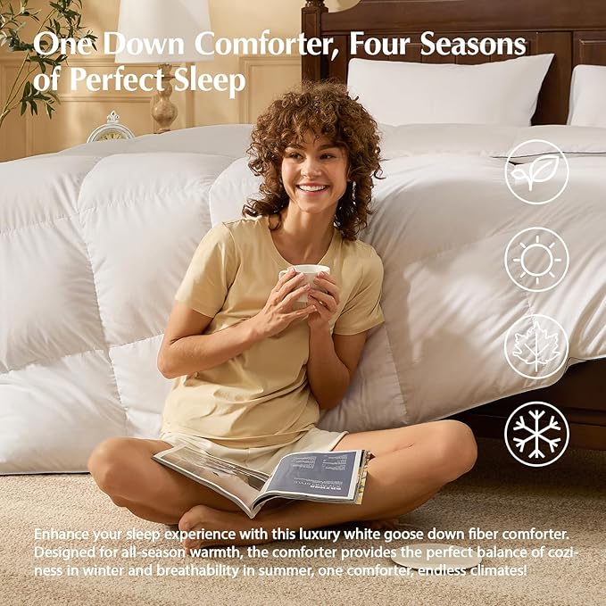 PACIFIC COAST Goose Down Fiber Comforters Oversized Queen Duvet Insert, All Season White Comforter, 3D Hidden-Stitch Baffle Box Design, 8 Tabs, Gifts for Women/Men, Extra Fluffy Luxury Duvet (98"x98")