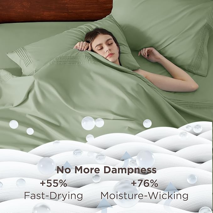 Bedsure Deep Pocket Twin Sheets Set - Fits Mattresses Up to 21 Inches Thick -3 Piece GentleSoft Bed Sheets, Moisture Wicking, Soft & Cooling Bedsheet & Pillowcases, Easy & Secure Fit, Sage Green