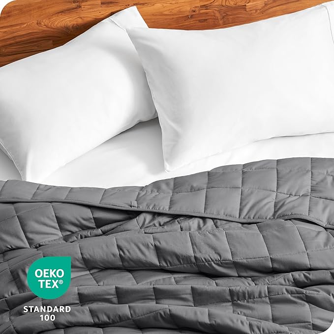 Bare Home Weighted Blanket Full or Queen Size 12lb (48" x 72") for Adults - All-Natural 100% Cotton - Premium Heavy Blanket Nontoxic Glass Beads (Grey, 48"x72")