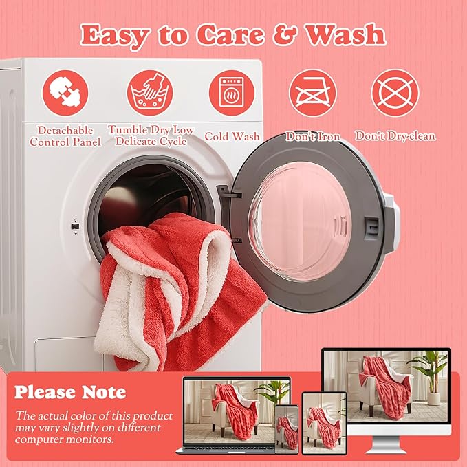 Heated Throw Blanket Faux Fur & Sherpa, Safe Electric Blanket ETL & FCC Certified, Soft Warm 6 Heating Levels & 4 Hours Auto-Off, Machine Washable, 50"x60" Pinky