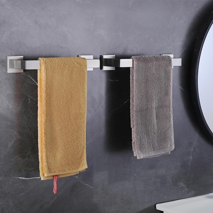 LANC 12-Inche Towel Bars for Bathroom Wall Mounted 30-CM Brushed Nickel Bath Towel Ring Stainless Steel Total-14” Towel Rails for Kitchen Hand Towel Holder Racks Hanger Towel Rods, A8804BN-3P1