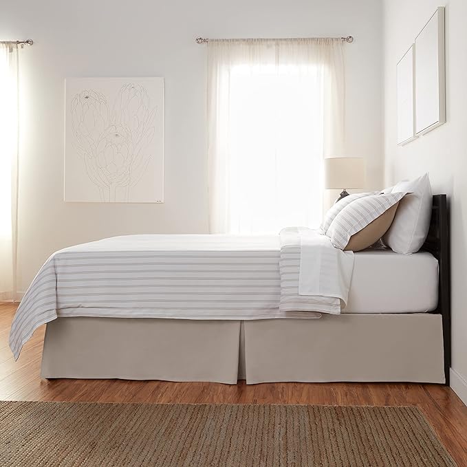 Amazon Basics Lightweight Pleated Bed Skirt, Queen, Taupe, Solid