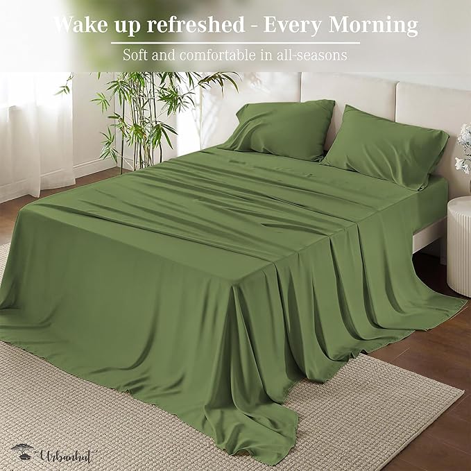 URBANHUT 700 Thread Count Egyptian Cotton King Sheets, 4Pc Sheet Set Soft Luxury Bed Sheets for King Size Bed, Sateen Weave Hotel Sheets, 16'' Elasticized Deep Pocket - Sage
