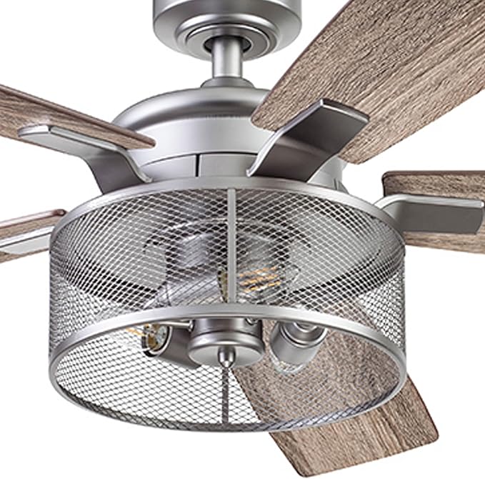 Honeywell Ceiling Fans Carnegie, 52 Inch Industrial Style Indoor LED Ceiling Fan with Light, Remote Control, Dual Mounting Options, 5 Dual Finish Blades, Reversible Airflow - 51460-01 (Silver)