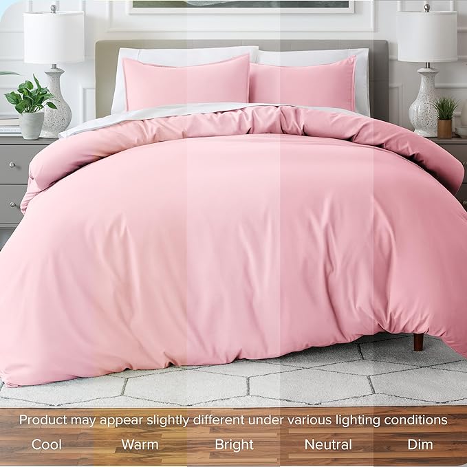 Bare Home Bedding Duvet Cover Queen Size - Premium 1800 Super Soft Collection - Lightweight, Cooling - Soft Breathable Bedding Duvet Cover (Queen, Light Pink)