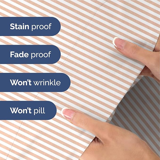 Twin XL Size 3 Piece Sheet Set - Extra Soft, Breathable & Cooling Sheets - Hotel Luxury Bed Sheets for Women & Men - Deep Pockets, Easy-Fit & Wrinkle-Free Sheets - Blush Stripes Oeko-Tex Bed Sheets