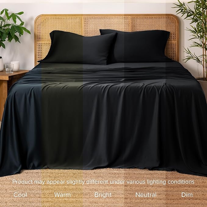 Bare Home 100% Rayon Made from Bamboo Luxury Full Sheet Set - 4 Piece Bedding Set - Deep Pockets - Cooling Sheets - Breathable - Easy Fit - Soft Bedding Sheets & Pillowcases (Full, Black)