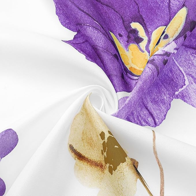 Gibelle Watercolor Floral Shower Curtain, Purple Yellow Flower Shower Curtain for Bathroom, Modern Minimalist Waterproof Fabric Shower Curtain Set with Hooks 72x72 Inch