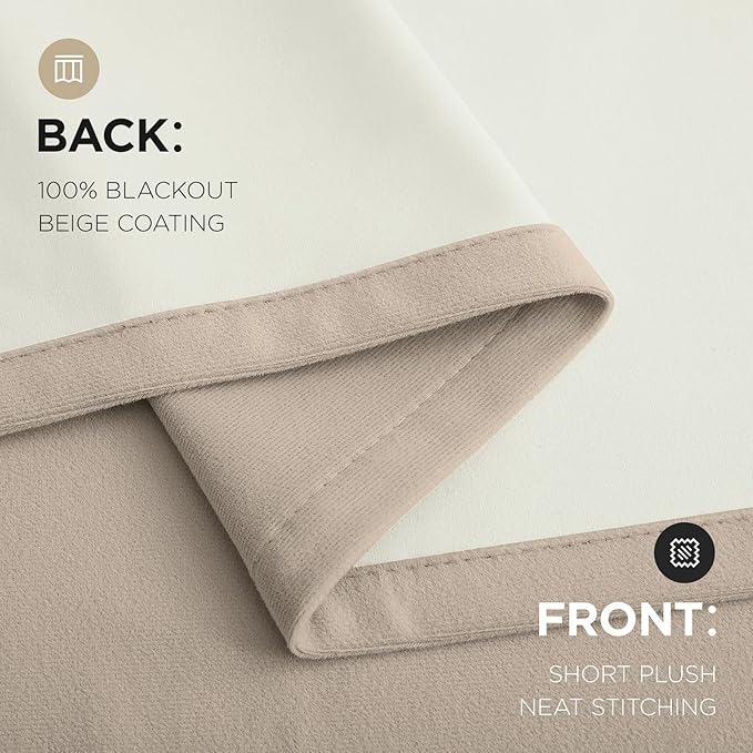 Joydeco Light Beige 100% Blackout Curtains 90 Inch 2 Panels, Luxury Thermal Light Beige Curtains for Bedroom Living Room, Soundproof Blackout Window Drapes, Rod Pocket & Back Tab (52W x 90L)