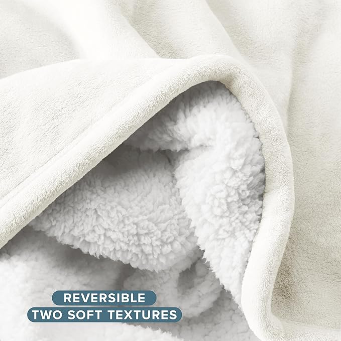 Bare Home Sherpa Fleece Blanket - Full/Queen Size - Blanket for Bed, Sofa, and Couch - Warm & Lightweight - Fluffy & Soft - Reversible (Full/Queen, Cream)