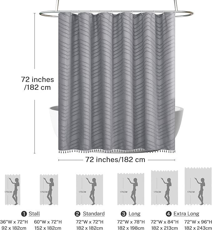 Gray Shower Curtain for Bathroom Fabric Boho Shower Curtain Cloth Textured Tufted Chevron Elegant Shower Curtains Waterproof for Bathroom 72" x 72"