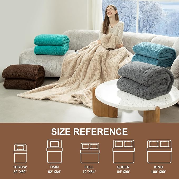 Heated Blanket Full Size 72"X84" Brown - Soft Double Sided Sherpa Electric Blanket Full Size with LED Display, 6 Heating Levels & 10 hrs Timer, Machine Washable & Fast Heating, Gift for Women
