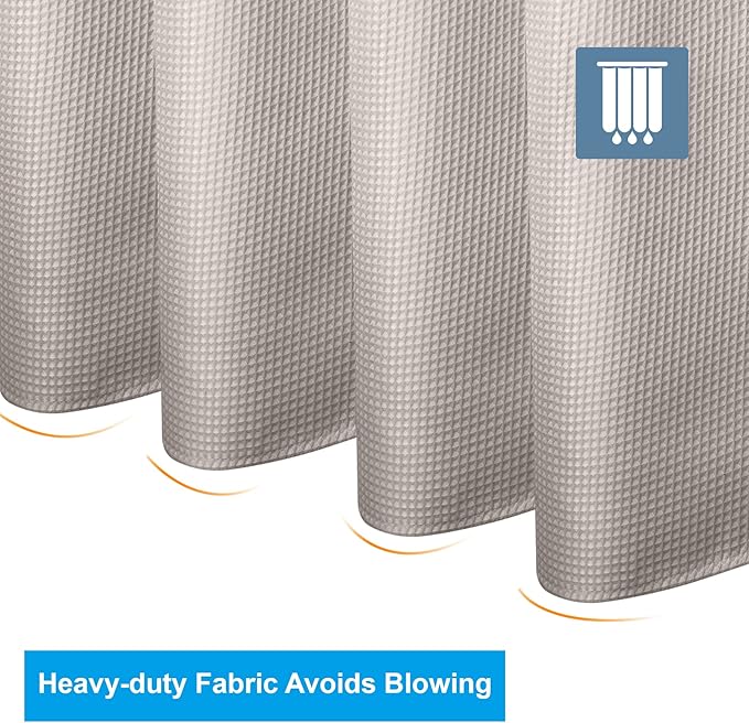 AmazerBath Waffle Shower Curtain, Khaki Shower Curtain Fabric with Waffle Weave, Hotel Quality Bathroom Shower Curtains, Heavy Duty, 72 x 72 Inches