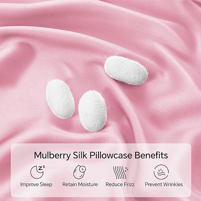 INFIIXSO Mulberry Silk Pillowcase for Hair and Skin, Silk Pillow Cases King Size with Hidden Zipper 20"x40", Extraordinary Smooth and Soft Cooling Pillow Cases for Hot Sleepers(Pink, 1 Pack)