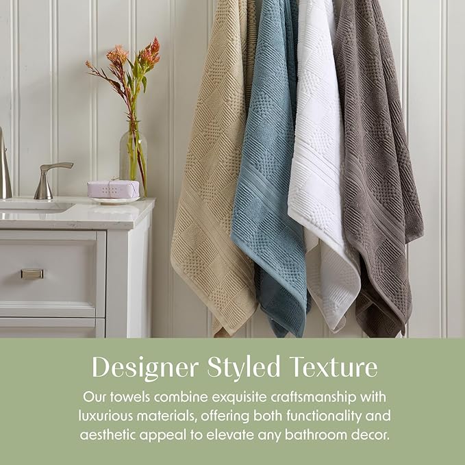 Springtree Home 100% Cotton Bathroom Towel Set | 6 Piece Set - Blue Towels | Geometric Textured Design | Absorbent & Quick-Dry | Oeko-TEX® Standard 100 Cotton | Myla Collection - Arona Blue
