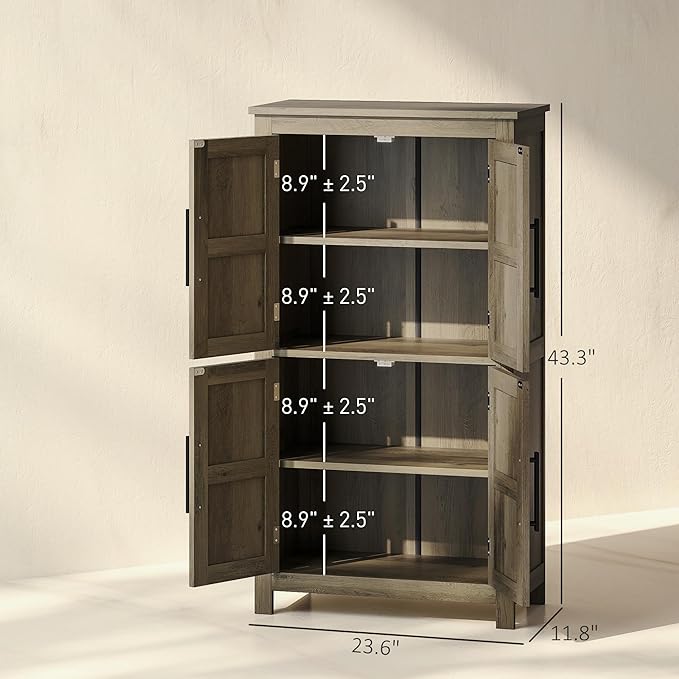 HOMCOM Farmhouse Bathroom Storage Cabinet with 4 Barn Doors, Bathroom Floor Cabinet with 2 Adjustable Shelf, Freestanding Storage Cupboard, Brown