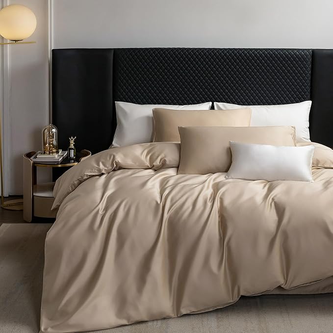 MooMee Duvet Cover Set 100% Extra Long Staple Cotton 600 Thread Count Silky Sateen Smooth Luxury Soft Breathable Durable Hotel Quality Bedding, 3 Pieces (Taupe, Queen 90"x90")